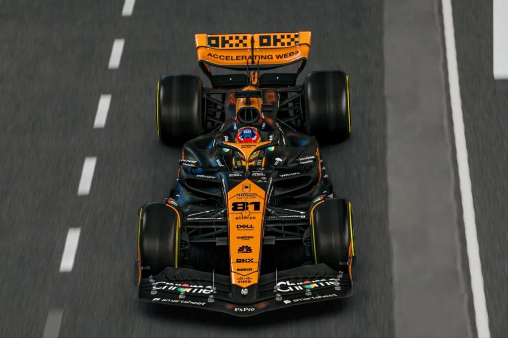 Rennfahrer Oscar Piastri fährt einen McLaren-F1-Wagen